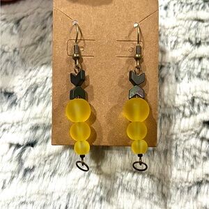 Black Arrow & Yellow Beaded Bronze Earrings